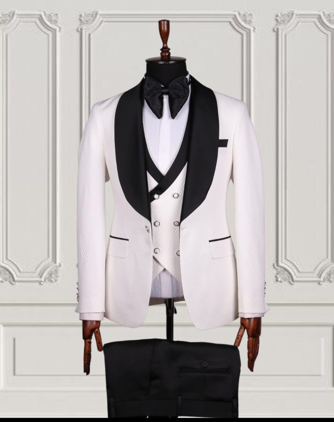 White Tuxedo Suit with Black Shawl Lapel - Three-Piece