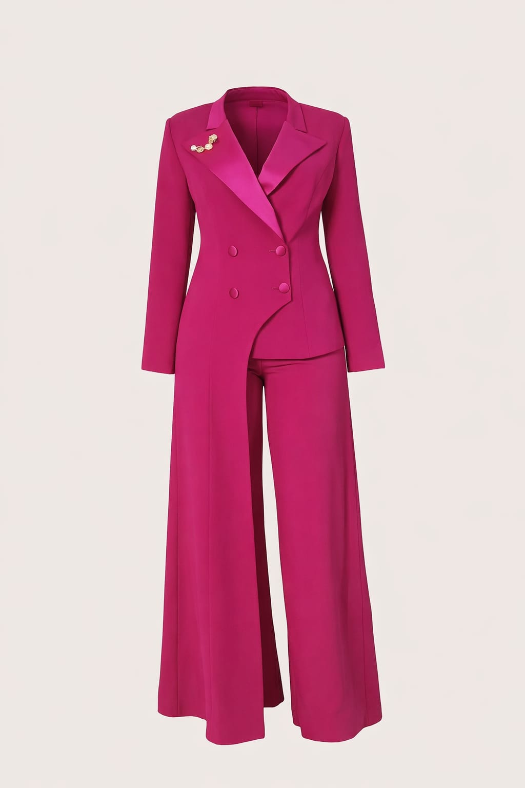 Double-Breasted Pantsuit Set - Blazer & Wide-Leg Pants