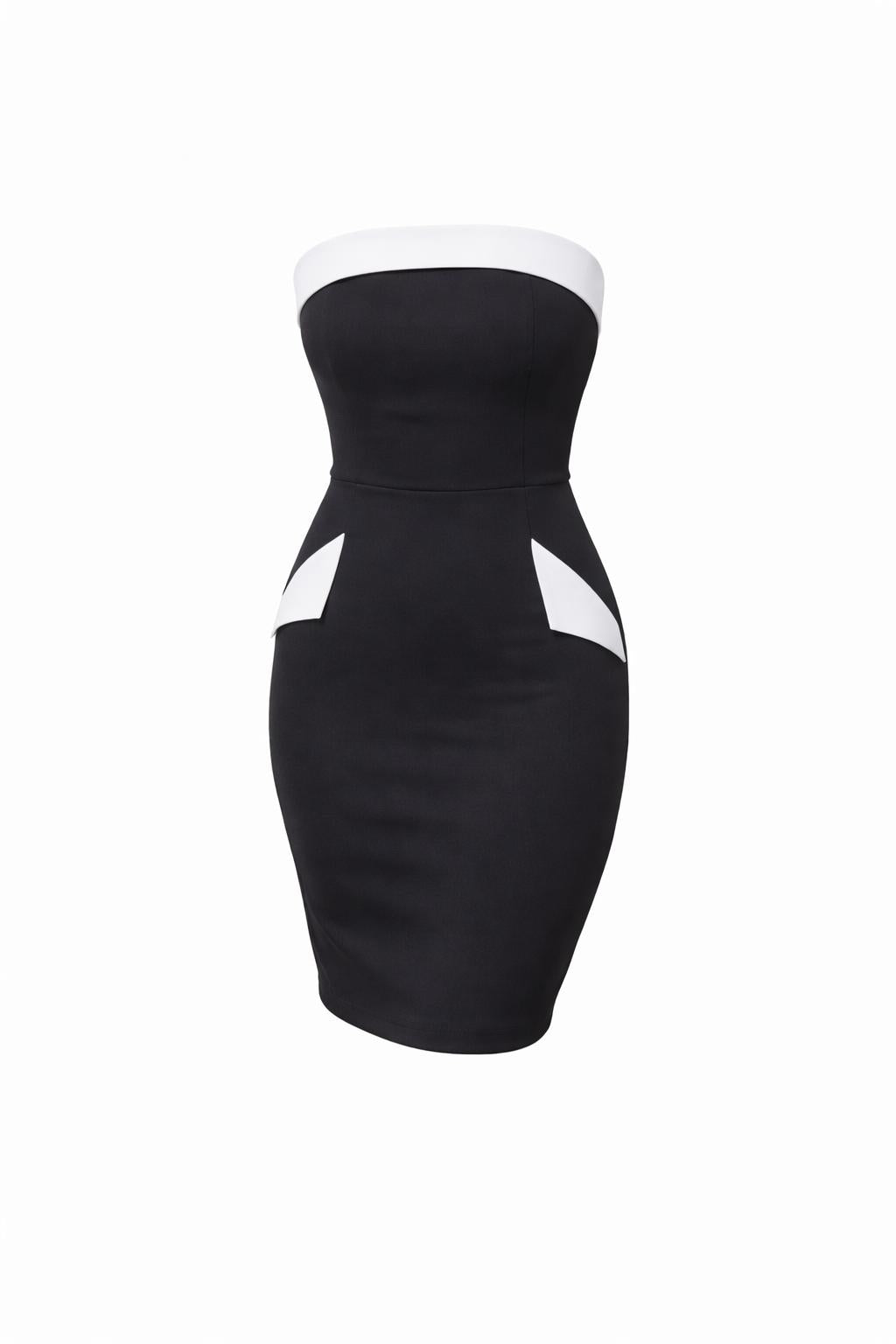 Strapless Color Block Bodycon Dress - Black & White