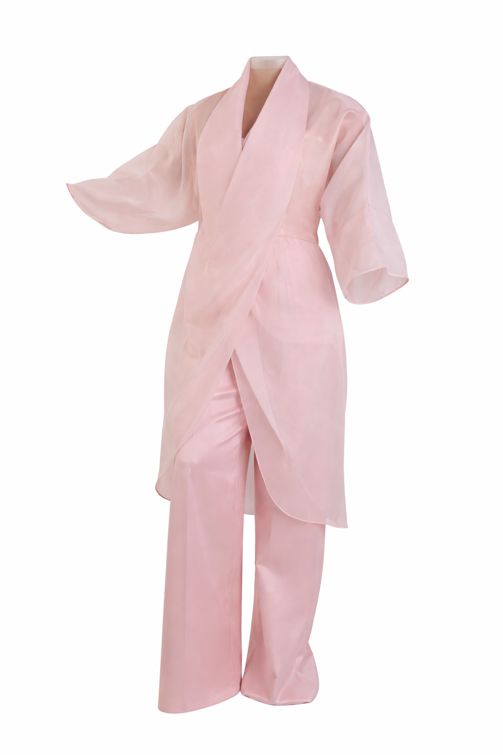 Blush Pink Two-Piece Set - Shawl Collar Jacket & Wide-Leg Pants