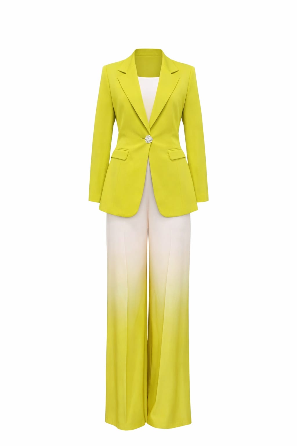 Lime Green Tailored Blazer & Wide-Leg Pants Set
